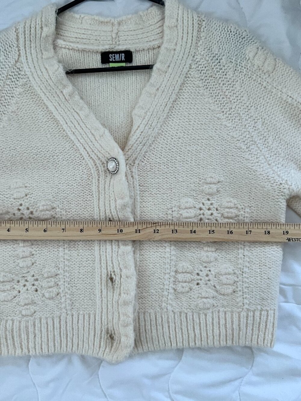 SEMIR Women Thick Knitted Sweater Cardigan, White, Size S - Picture 5 of 6